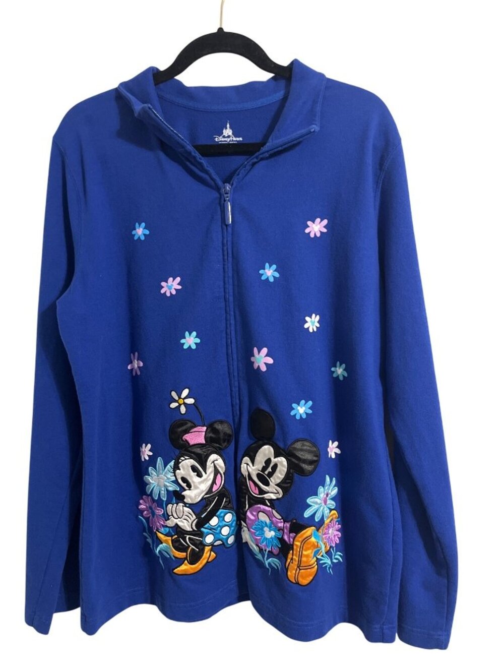 Disney Parks Mickey Minnie Embroidered Floral Jacket Blue XL